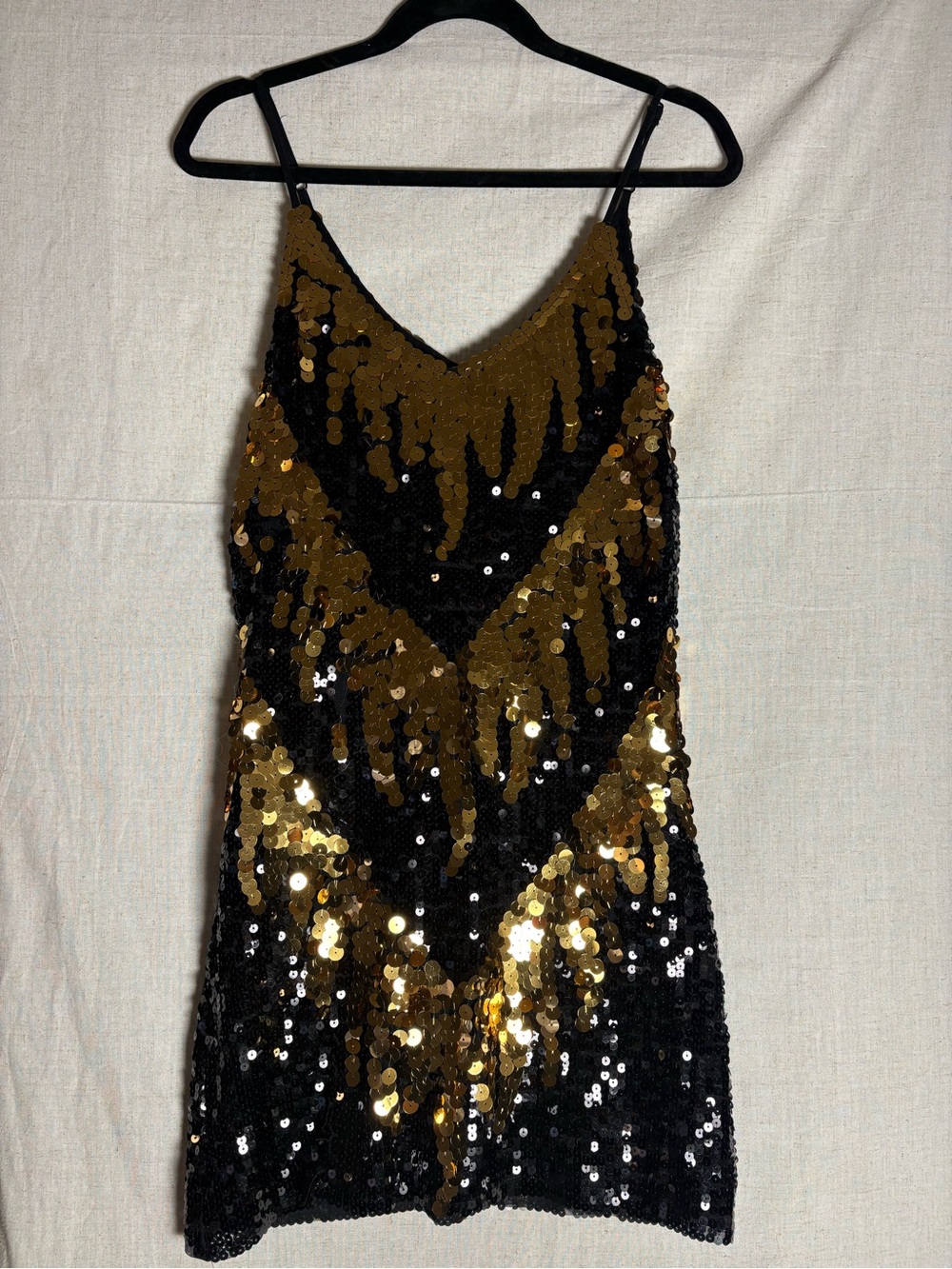 AKIRA Black and Gold Sequin Mini Slip Dress